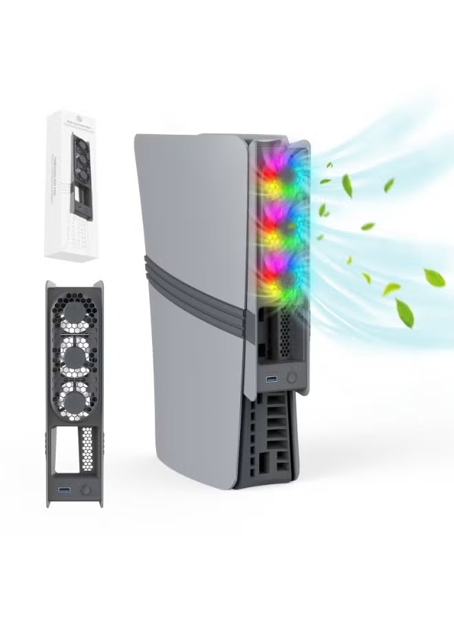 مروحة تبريد عالمية لجهاز PS5 Pro/Slim - تحكم ذكي في درجة الحرارة، مروحة توربو خلفية مع إضاءة RGB، نظام تبريد بثلاث سرعات قابل للتعديل للإصدار الرقمي وإصدار الأقراص (رمادي وأسود) - Image 1